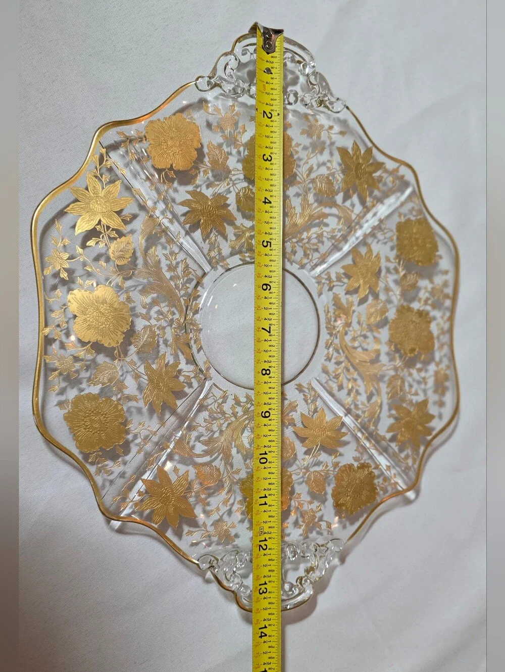 Vintage 1930s Cambridge Glass Wildflower Gold Encrusted 2-Handled Platter